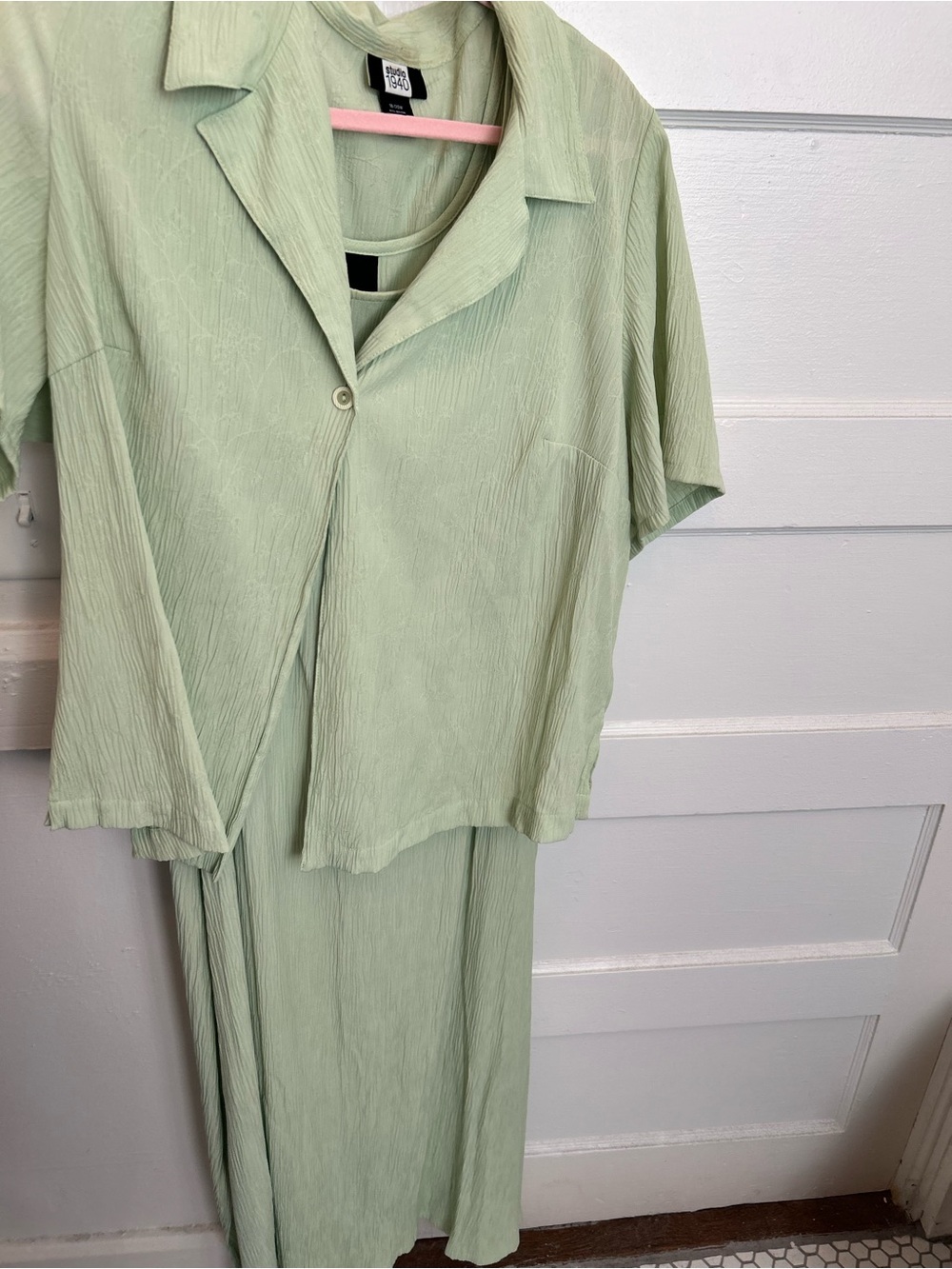 2 Piece Studio 1940 Sage Green Button-Front Top & Maxi Tank Dress Set size 18/20